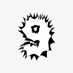 9 number nine, abstract bursting Arabic numeral vector