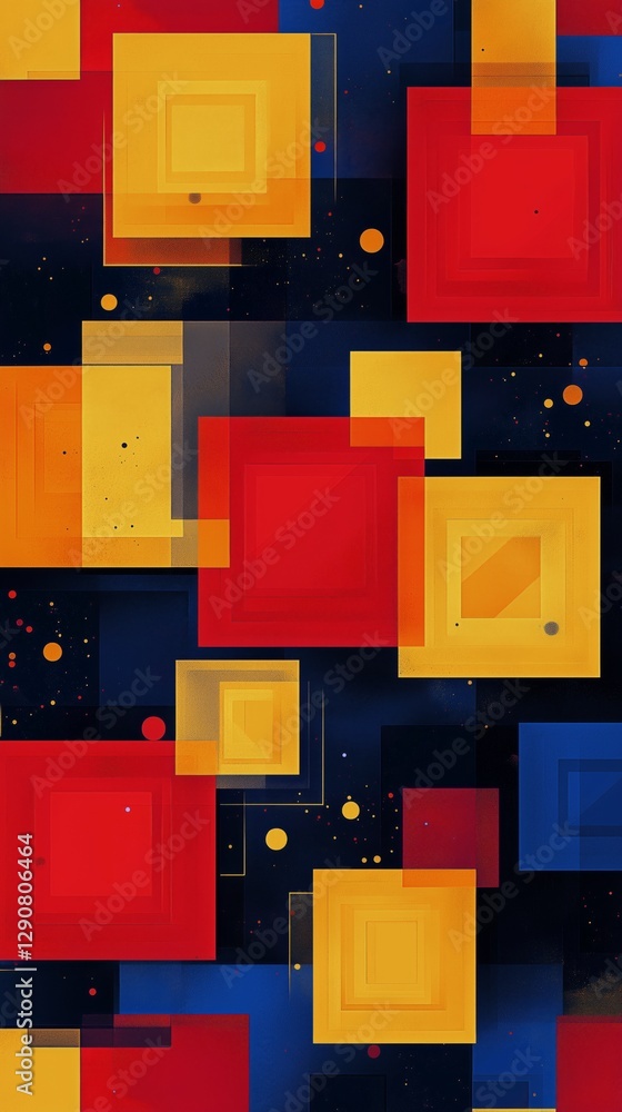 Poster colorful abstract square pattern showcasing vibrant hues and textures on a rustic surface
