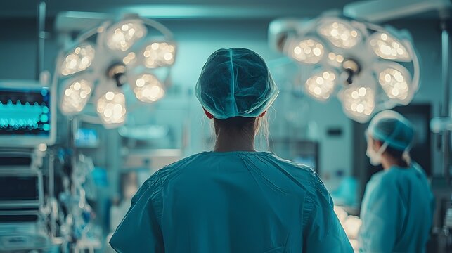 Back View of Medical Device Sales Representative Training Medical Staff on New Equipment