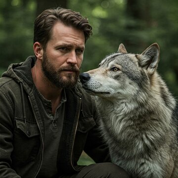 Man and wolf