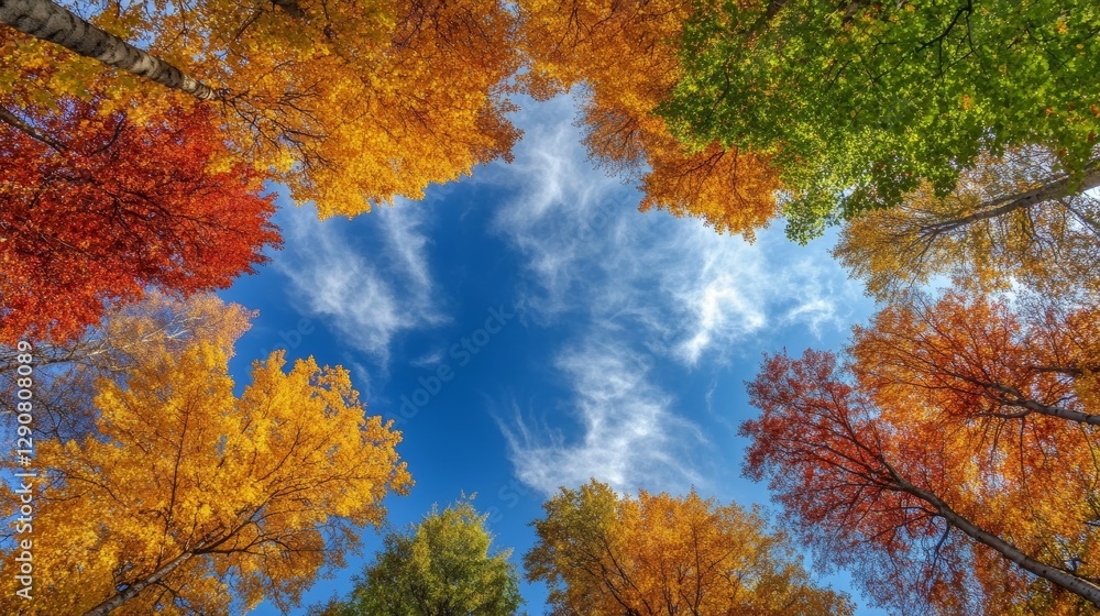 Poster circle of autumn a view from below of vibrant fall foliage creating natural frame in sky,