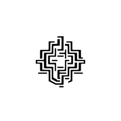 Obraz premium Geometric black line drawing of a complex interwoven cross set against a white background.