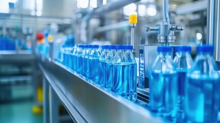 Fototapeta premium A modern dairy processing factory with automated milk bottling lines