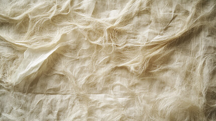 Obraz premium Sustainable paper made from decomposed natural plant fibers, showcasing textured surface with soft, fibrous strands. This eco friendly material highlights nature beauty