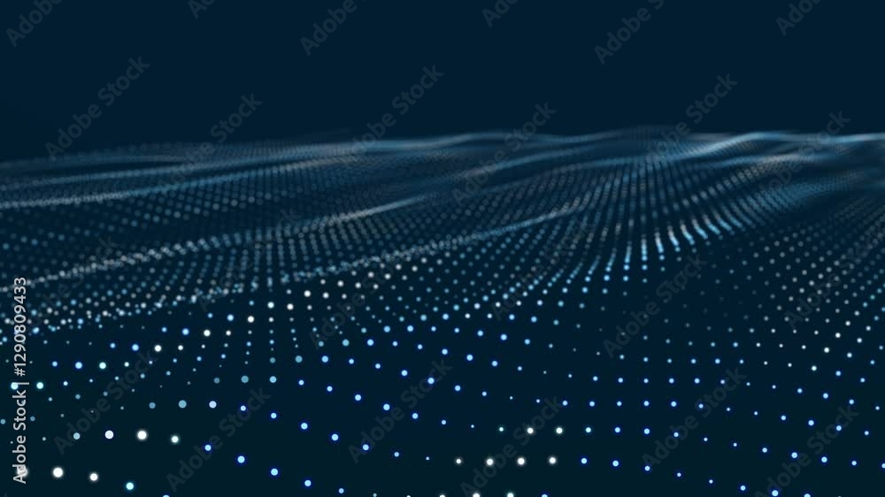 Leinwandbilder Dynamic wave with many dots. Abstract motion background of dots. Technology or science. 3d rendering. Seamless loop. 4K	