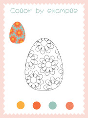 Easter coloring page with egg and flower pattern for kids