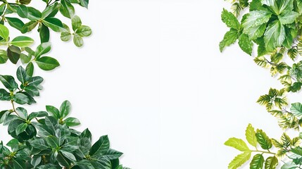 Lush Green Leaves Frame on White Background