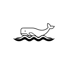 Minimalist Whale Illustration: Black outline whale breaching water, simple clean graphic.