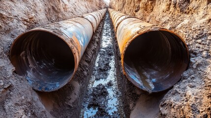 A pipeline installation in a trench at a major infrastructure project
