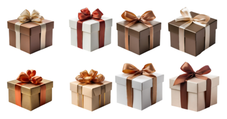Assorted Gift Boxes with Bows in Elegant Colors and Designs, isolated on transparent background