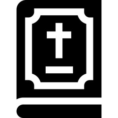 Obraz premium Minimalist Bible glyph icon in a monochrome vector style. This simple design symbolizes Christianity, faith, scripture, and religious teachings, making it ideal for church content, study apps, and UI/