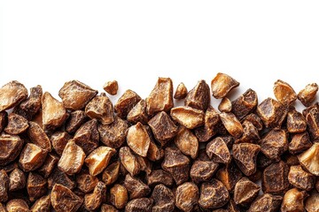 Obraz premium Roasted Coffee Beans Close-Up, Horizontal Border on White Background