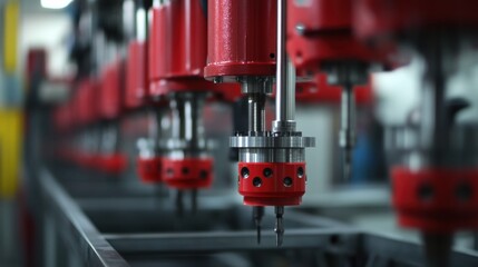 A set of heavy-duty drilling machines operating in an industrial plant