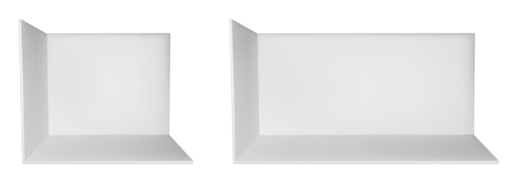3d empty booth room mockup. White wall trade show cube box. Perspective product display space for expo kiosk. Conference stall inside exhibition area. Store showroom section for small backdrop