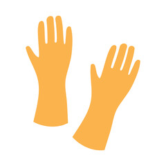 Hands wearing orange rubber gloves for household cleaning tasks and protection
