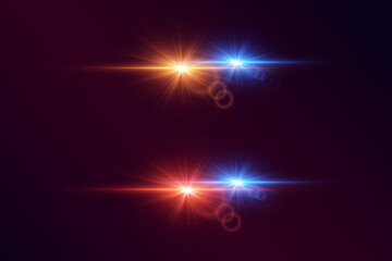 Magic light red and blue flares, lens flare and stars, line light.