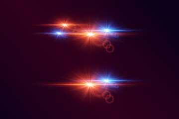 Magic light red and blue flares, lens flare and stars, line light.