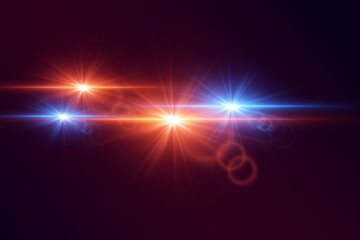 Magic light red and blue flares, lens flare and stars, line light.