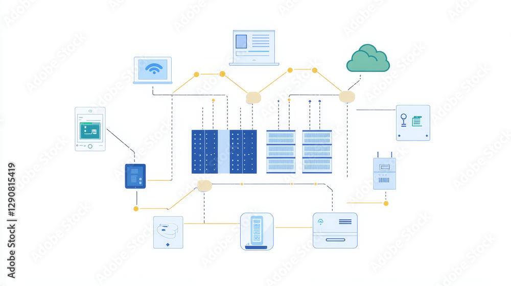 Poster thin lines connection icons outline set of big data center group cloud computing system internet pro