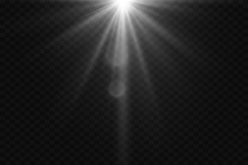 White flare and star flash, ray and lens effect.