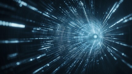 Abstract digital tunnel with glowing data streams.