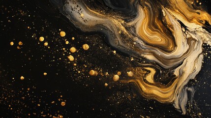Fototapeta premium Abstract black and gold marble texture with swirling patterns, luxury design background, rich textures for art and creative projects. High-resolution backdrop.