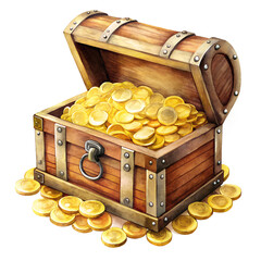 treasure chest overflowing with gold coins open wooden box revealing riches and wealth illustrative concept of fortune, prosperity, and treasure hunting