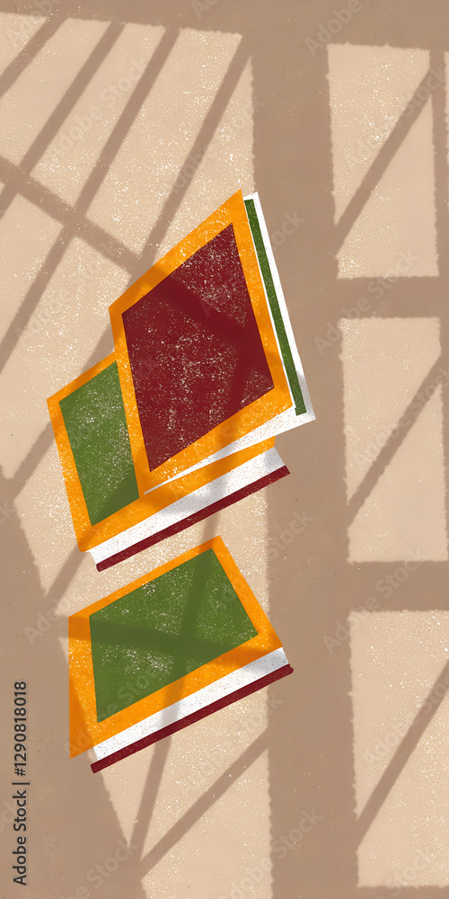 Poster abstract art with geometric shapes and vibrant colors modern design with shadow patterns and texture