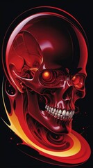 Cybernetic Red Skull, Glowing Eyes, Futuristic Abstract Design