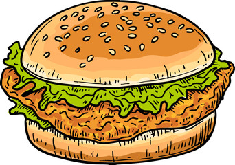 Delicious Burger Vector Illustration in Detailed Artistic Style
