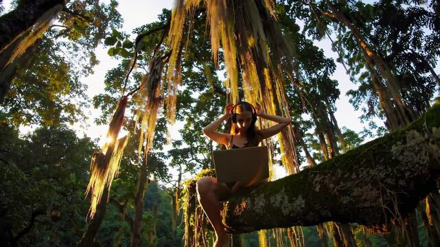 Digital Nomad Working in Southeast Asian Jungle: A Lush and Untamed Natural Paradise