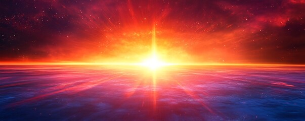 Fototapeta premium A radiant neon sunrise glow background with vibrant horizon light effects