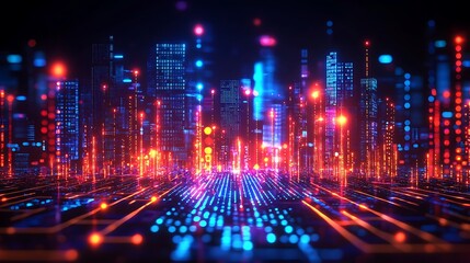 Fototapeta premium Futuristic Cityscape Digital Metropolis at Night.
