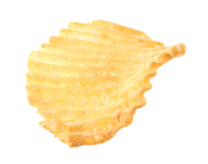 One tasty ridged potato chip in air isolated on white