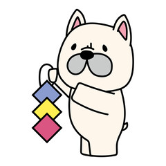 七夕の飾り付けをしているフレンチブルドッグ