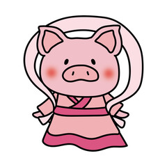 織姫の格好をしたぶた