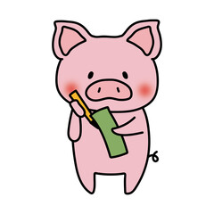 短冊に七夕の願い事を書くぶた