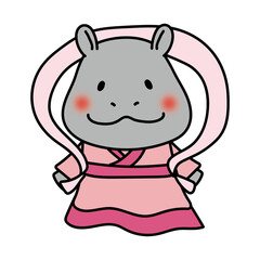 織姫の格好をしたカバ