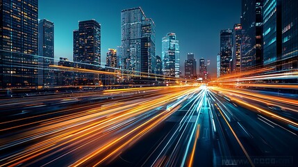 Fototapeta premium Cityscape at Night with Light Trails.