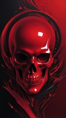 Glossy Red Skull, Abstract Circular Design, Monochrome Surrealism