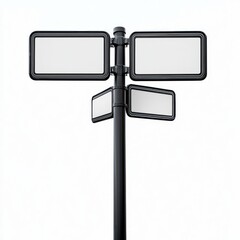 Fototapeta premium White background featuring a photo of blank road signs on a pole.