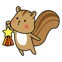 七夕の飾り付けをしているリス