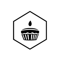 Modernistic Symbol: A cupcake with a single drop-like shape inside a hexagon. The cake's wavy line mimics a baking cup.