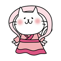 織姫の格好をした白い猫