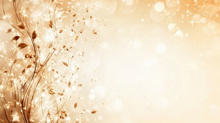 Obraz premium Golden abstract background with sparkling leaves and bokeh effect