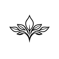 Black and white abstract leaf design on a white background.