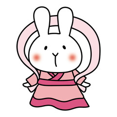 織姫の格好をした白いうさぎ