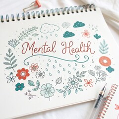 Hand-Drawn Mental Health Illustration with Floral Elements and Positive Message  
