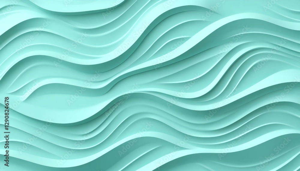 Poster soft mint green 3d low profile delicate gradient wave abstract seamless flowing background pattern,