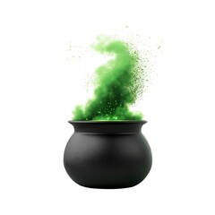 Mysterious black cauldron with swirling green magical vapor emitting from the top